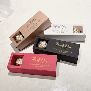 100x Scatola per cioccolatini Ferrero personalizzata Scatola per fiammiferi Scatola per cassetto / Scatola regalo per bomboniere in lamina d'oro per feste di nozze / Scatola con logo per imballaggio del prodotto