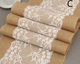 Burlap Hessian Lace Table Runners | Engagement Wedding Banquet Ceremony Birthday Anniversary Vintage Party Xmas Dining Table Home Decoration