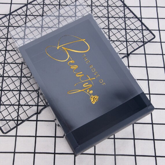 100pcs Gold Foil Personalised Clear PVC Sleeve Box Match Box Drawer Box | Wedding Party Favor Box Gift Box | Product Packing Logo Box