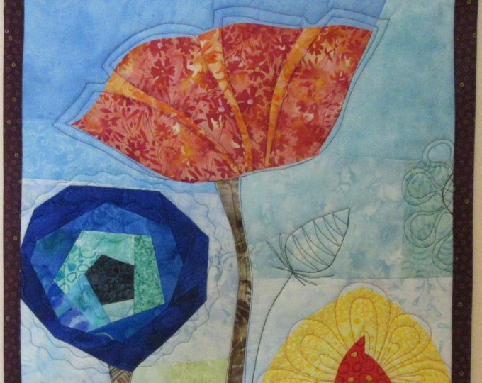 Art Quilt Funky Flowers Wall Quilt Wall Hanging Nature Etsy