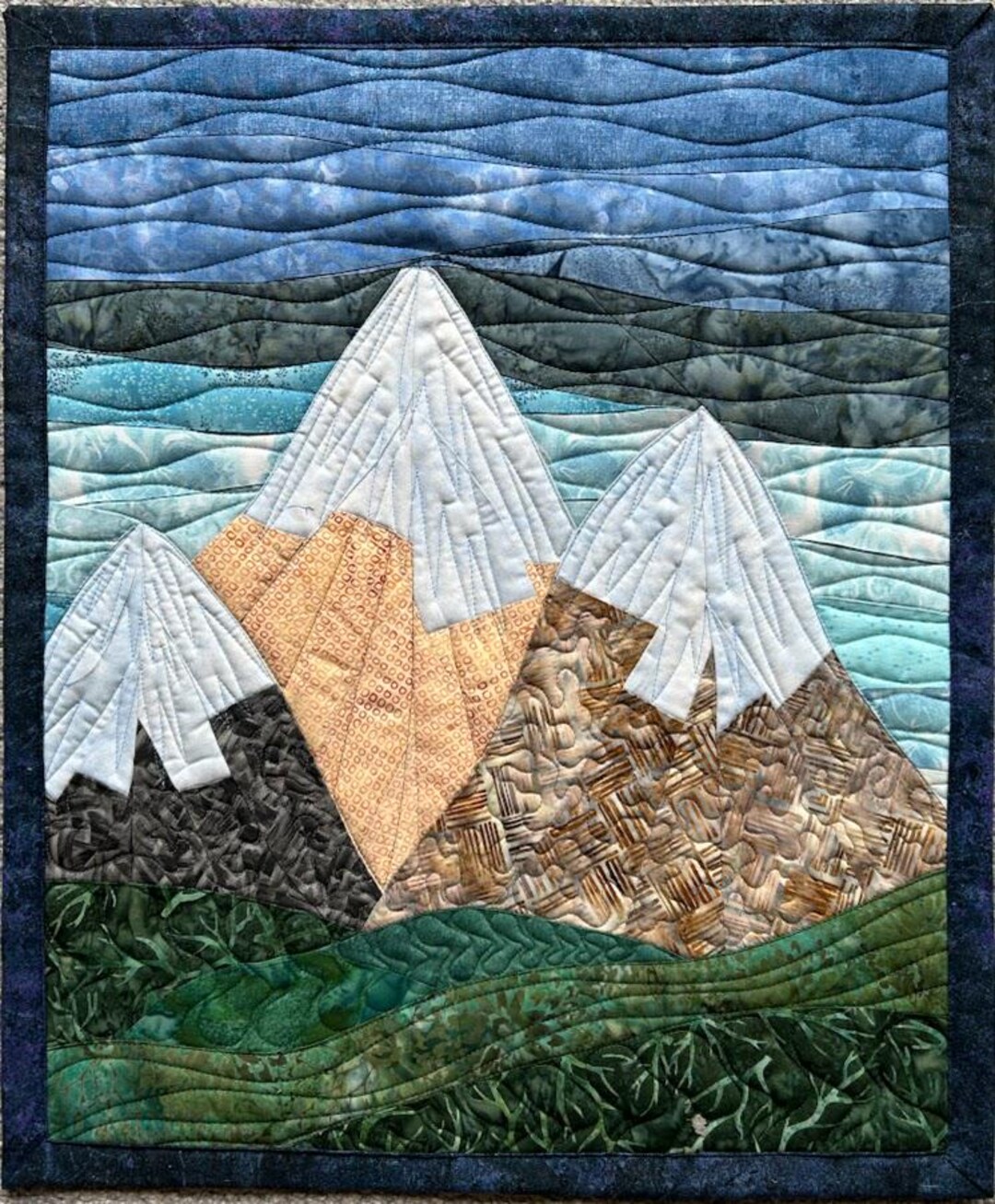 Kit Patchwork / Art Quilt "Winterberry" - On The Trail Creations - Tissus Teints Main - 9x17 Pouces