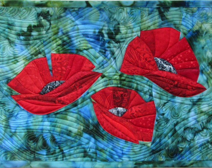 Art Quilt Poppy Flowers Wall Quilt Wall Hanging Nature Art Etsy