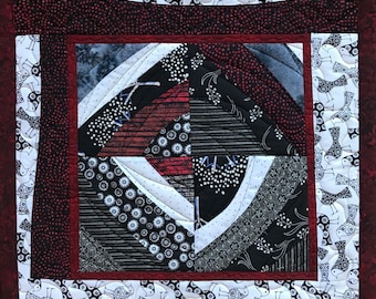SALE Wonky Red Back Geometric Wall Quilt, Art Quilt, Wall Hanging