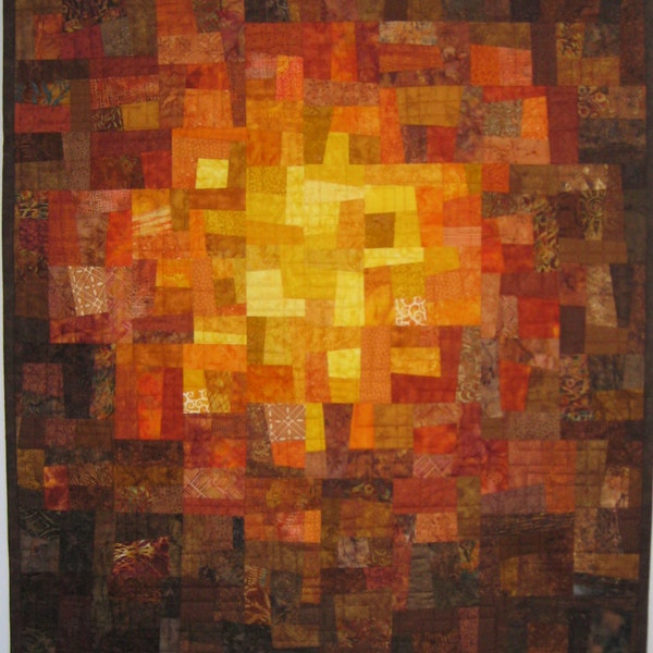 Art Quilt Brown Rust Gold Mosaic