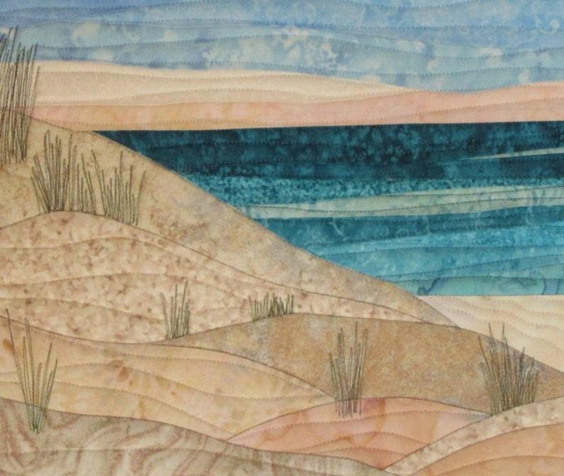 Art Quilt Ocean with Dunes 3 Beach wall quilt Landscape art | Etsy