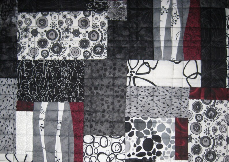 Art Quilt Black White Blocks Wall Quilt Quilted Wall | Etsy
