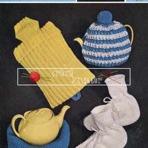 Tea Cosy Tea Pot Nest Hot Water Bottle Cover Bedsocks DK Sirdar 2213 Vintage Knitting Patterns PDF Instant Download