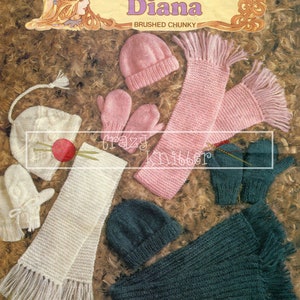 Mützen Handschuhe Schals Erwachsene Chunky Patons 7240 Vintage Strickmuster PDF sofort-Download