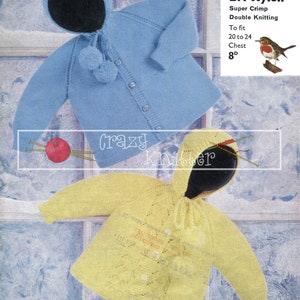 Baby Toddler Hooded Jackets DK 20-24&quot; Robin 1219 Vintage Knitting Pattern PDF instant download