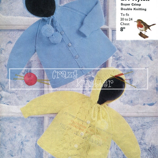 Baby Toddler Hooded Jackets DK 20-24" Robin 1219 Vintage Knitting Pattern PDF instant download