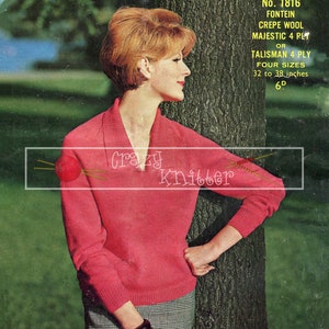 Lady&#39;s Sweater 32-38&quot; 4-ply Sirdar 1816 Vintage Knitting Pattern PDF instant download