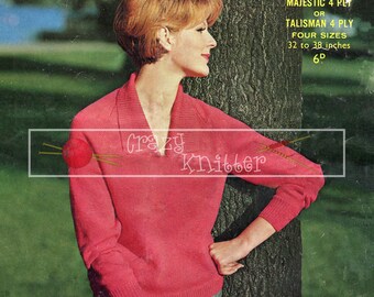 Lady's Sweater 32-38" 4-ply Sirdar 1816 Vintage Knitting Pattern PDF instant download