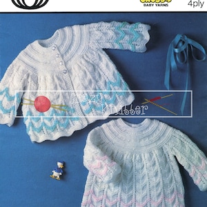 Baby Matinee Coat & Angel Top 18-19 4-ply Sirdar 3339 Vintage Knitting Pattern PDF instant download image 1