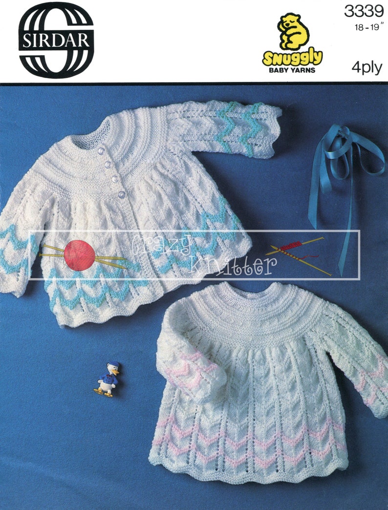 Baby Matinee Coat & Angel Top 18-19 4-ply Sirdar 3339 Vintage Knitting Pattern PDF instant download image 1