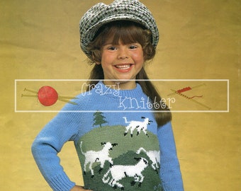 Child's Countryside Motif Sweater DK 24-30" Sirdar 4354 Knitting Pattern PDF instant download