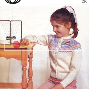 Girl&#39;s Fairisle Cardigans DK 24-28in Sirdar 4395 Knitting Pattern PDF instant download