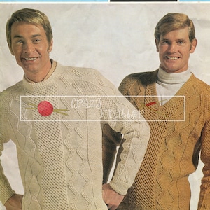 Men's Aran Sweater 36-42 DK Sirdar 2585 Vintage Knitting Pattern PDF instant download image 1