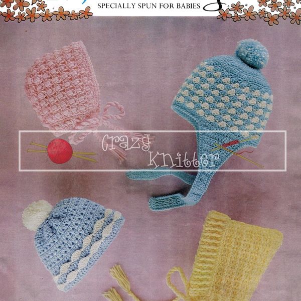Baby Hats DK 9-24 months Peter Pan P235 Crochet Pattern PDF instant download