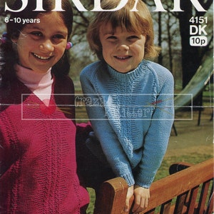 Children&#39;s Sweaters 6-10 years DK Sirdar 4151 Vintage Knitting Pattern PDF instant download