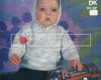 Suéter con capucha para bebé DK 20-22" Sirdar 3249 Vintage Knitting Pattern PDF descarga instantánea
