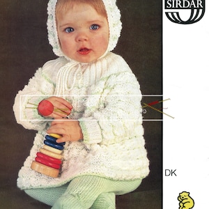 Baby Hooded Coat & Legginettes  DK 19-21in Sirdar 3265  Vintage Knitting Pattern PDF instant download