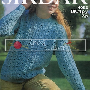 Girl&#39;s Raglan Sweater 6-10 years 4ply DK Sirdar 4082  Knitting Pattern PDF instant download