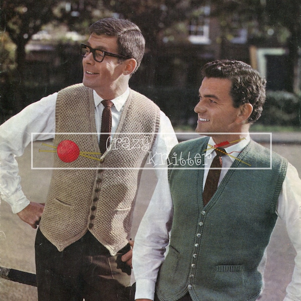 Men's Waistcoats 44-50in DK Patons 9279 Vintage Knitting Pattern PDF instant download