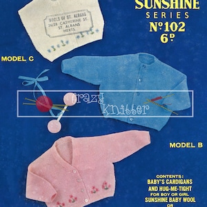 Baby Cardigans 6/9 months 3ply Sirdar 102 Vintage Knitting Pattern PDF instant download