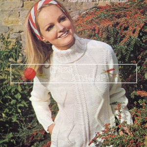 Lady&#39;s Cable Sweater 32-39in Aran Patons 6060 Vintage Knitting Pattern PDF instant download