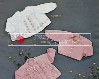 Baby Matinee Coats and Cardigan 0-3 month DK Sirdar 226 Vintage Knitting Pattern PDF instant download