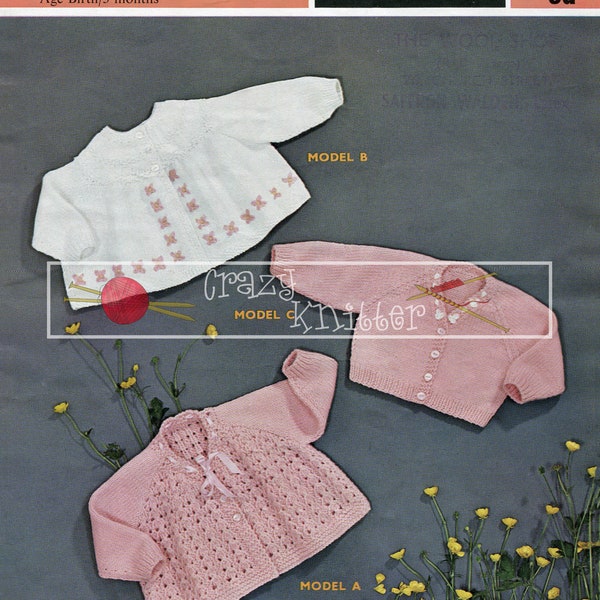 Baby Matinee Coats and Cardigan 0-3 month DK Sirdar 226 Vintage Knitting Pattern PDF instant download