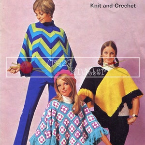 Lady&#39;s Ponchos DK one size. Patons 6285 Vintage Knitting and Crochet Pattern PDF instant download