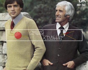 Men's Raglan Cardigan & Sweater DK 40-50ins Sirdar 5725 Vintage Knitting Pattern PDF instant download