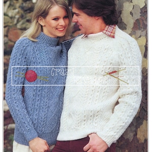 Unisex Cable Sweaters 32-42in Aran Patons 1752  Vintage Knitting Pattern PDF instant download