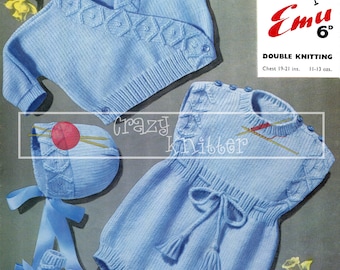 Baby Romper Set DK 21-23" Emu 990 Vintage Knitting Pattern PDF instant download