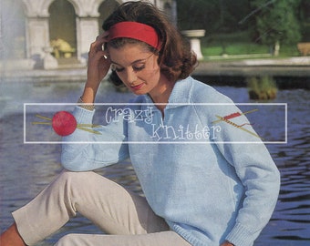 Lady's Shirt Sweater 32-38" DK Sirdar 2095 Vintage Knitting Pattern PDF instant download