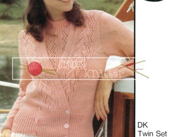 Lady's Lacy Twin Set DK 32-42 Sirdar 6009 Vintage Knitting Pattern PDF instant download