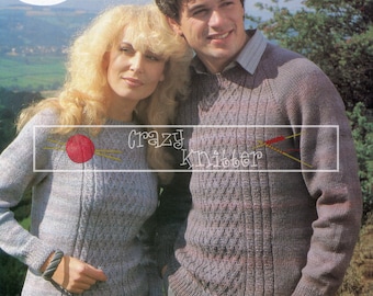 Unisex Raglan Sweater 32-46" DK Sirdar 6443 Vintage Knitting Pattern PDF instant download