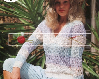 Lady's Sweater 32-40" 4-ply Sirdar 6487 Vintage Knitting Pattern PDF instant download