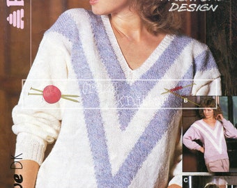 Lady's V-Neck Sweater 32-40in DK Patons 8047 Vintage Knitting Pattern PDF instant download