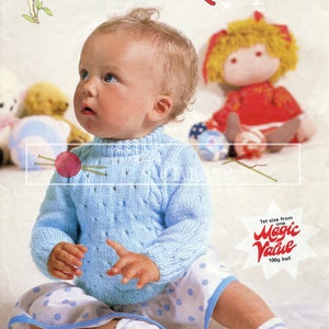 Baby Cable Panel Sweater 18-22in DK Patons 7632 Vintage Knitting Pattern PDF instant download