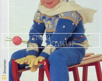 Child's Snowmen Sweater DK 3-6 years Kids Knits 31 Vintage Knitting Pattern PDF instant download