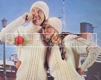 Unisex Aran Sweaters and Cap Aran 34-44in Midgley and Catton 396 Vintage Knitting Pattern PDF instant download