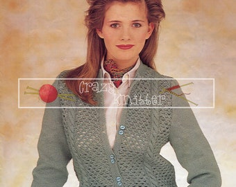 Lady's Lacy Cardigan 32-40in 4ply Patons 7193 Vintage Knitting Pattern PDF instant download