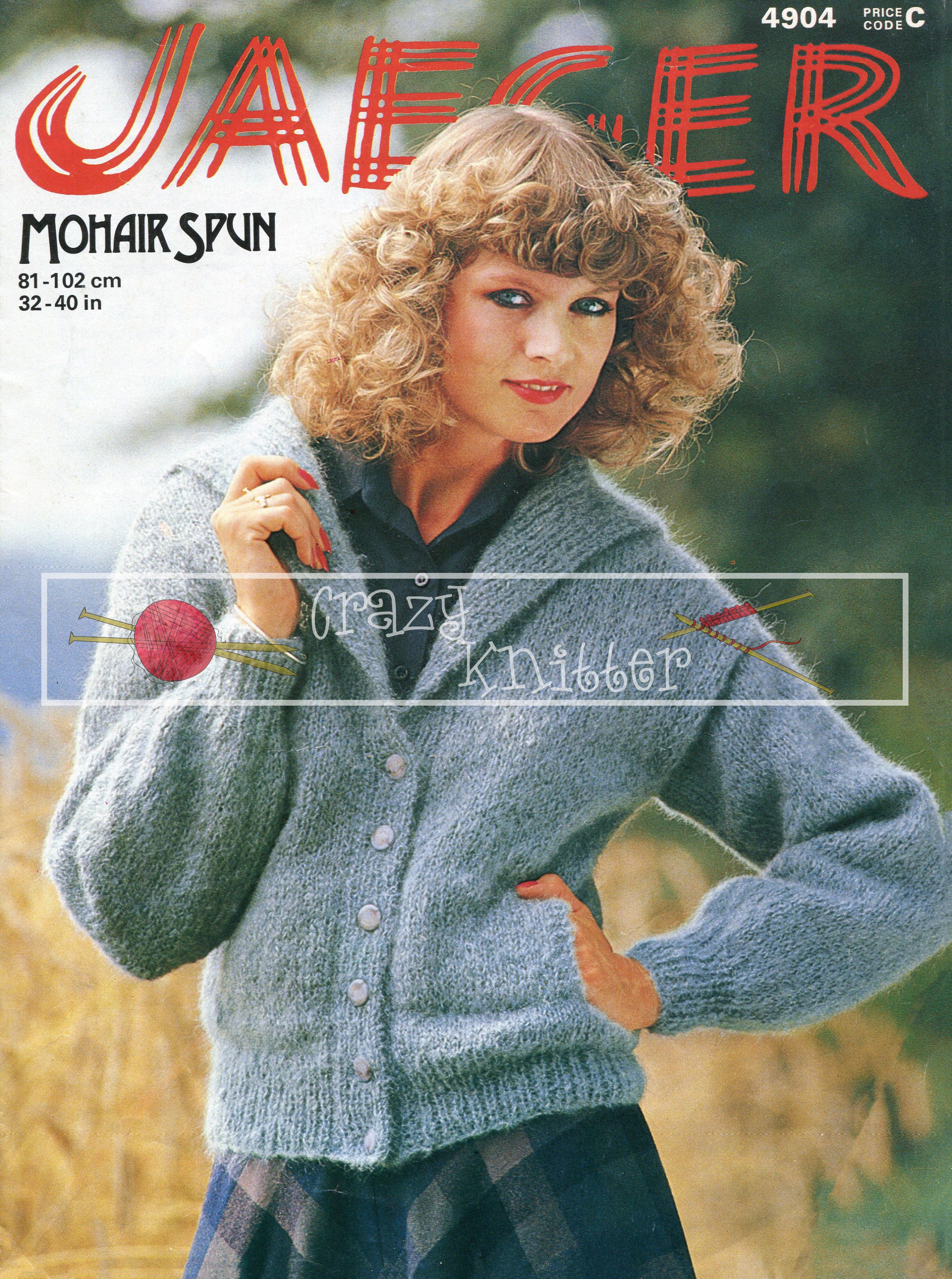 Lady's Cardigan Mohair 32-40in Jaeger 4904 Vintage Knitting