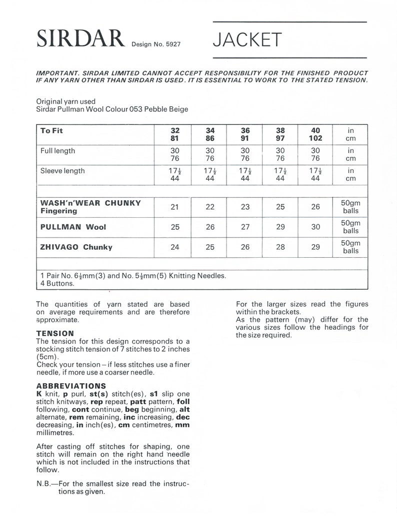 Lady's Jacket 32-40 Chunky Sirdar 5927 Vintage Knitting Pattern PDF instant download image 2
