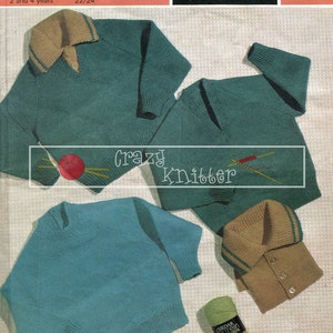 Children Sweaters 2-4 years 4ply Sirdar 288 Vintage Knitting Pattern PDF instant download