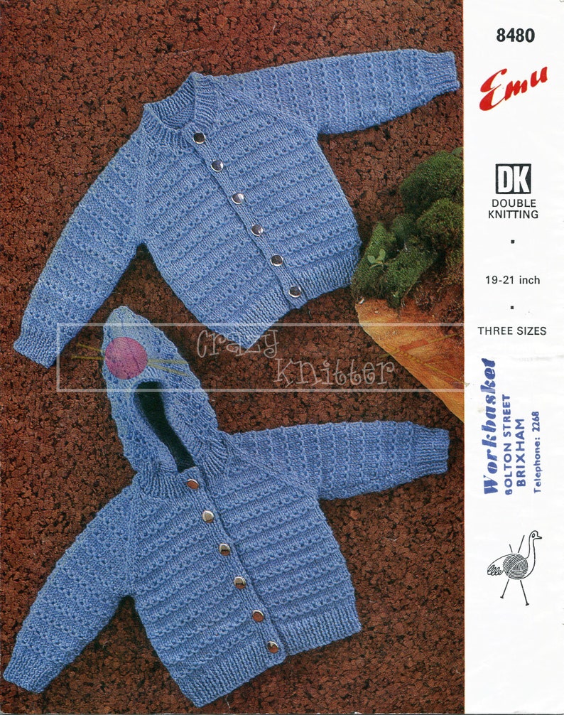 Baby Jackets Hood 1921in DK Emu 8480 Vintage Knitting Pattern PDF