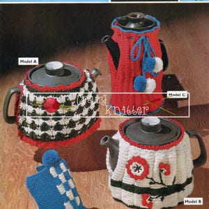 2 Tea Cosies 1 Coffee Cosy Pot Holder DK Sirdar 2306 Vintage Knitting Patterns PDF Instant Download