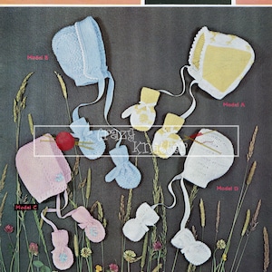 Baby Bonnets and Mittens 0-12 months 4ply Sirdar 207 Vintage Knitting Pattern PDF instant download